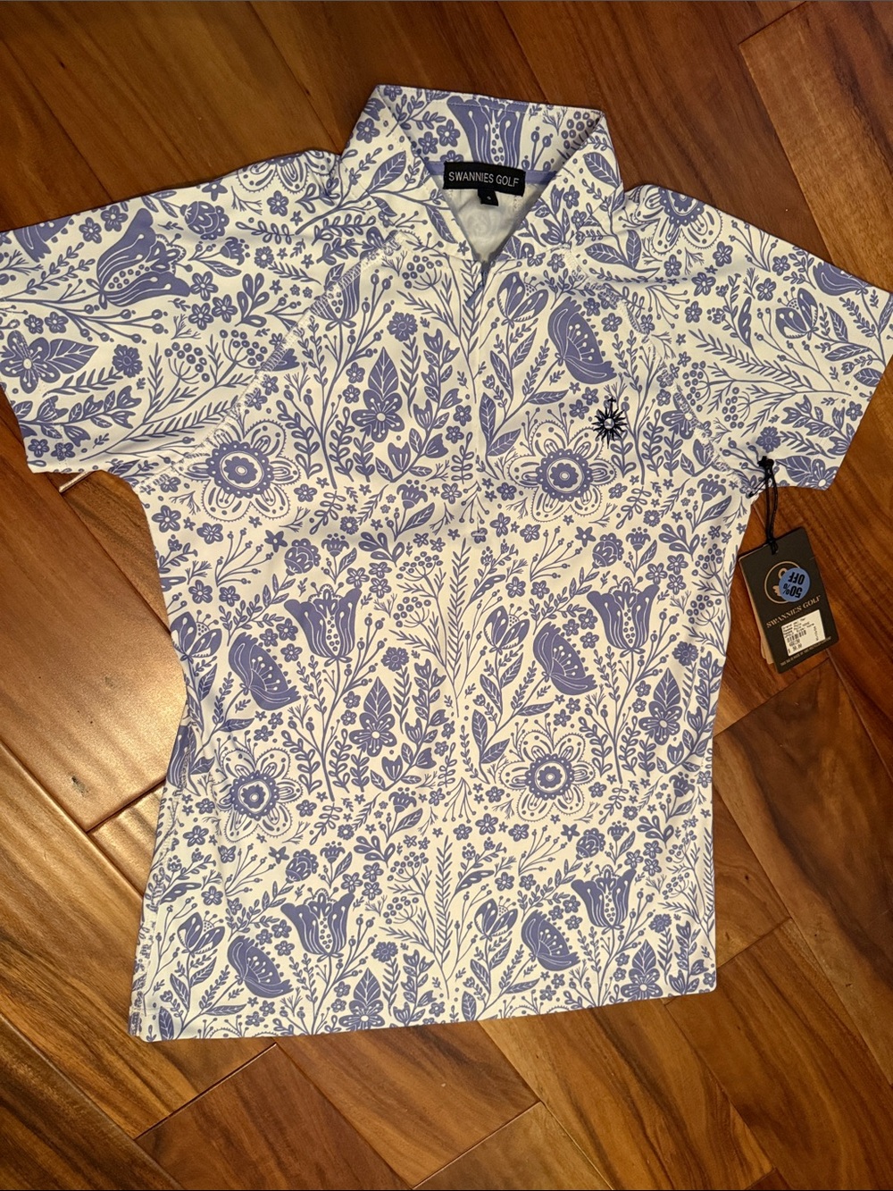 Samantha Cole Womens Short Sleeve Floral Tee in White & Dark Lavender